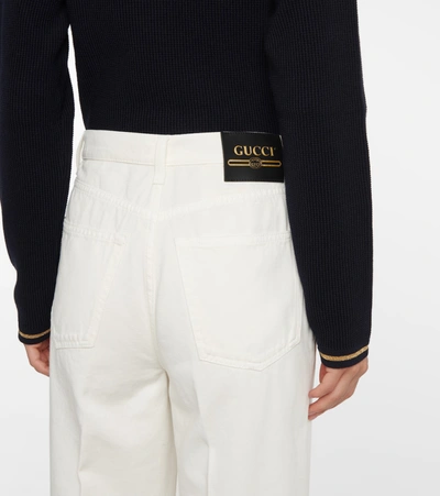 Shop Gucci High-rise Wide Cotton Pants In White