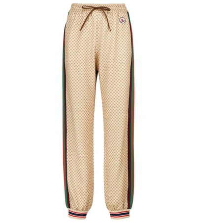 Shop Gucci Gg Technical Jersey Trackpants In Beige