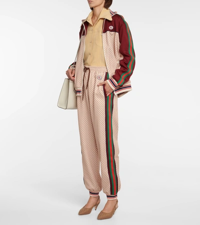 Shop Gucci Gg Technical Jersey Trackpants In Beige