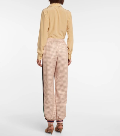 Shop Gucci Gg Technical Jersey Trackpants In Beige