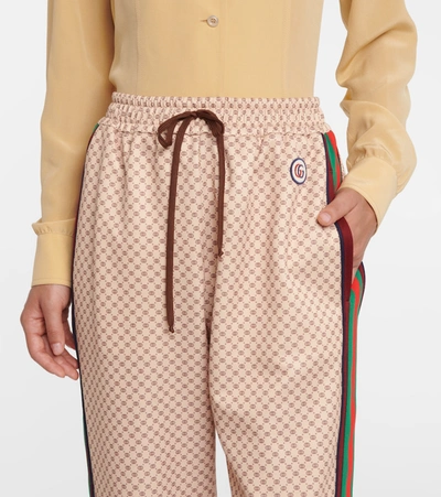 Shop Gucci Gg Technical Jersey Trackpants In Beige