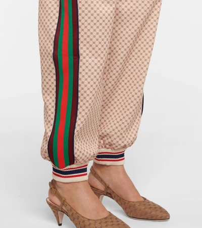 Shop Gucci Gg Technical Jersey Trackpants In Beige