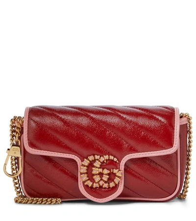 Shop Gucci Gg Marmont Supermini Leather Shoulder Bag In Red