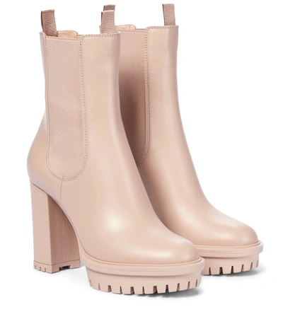 Shop Gianvito Rossi Leather Ankle Boots In Beige