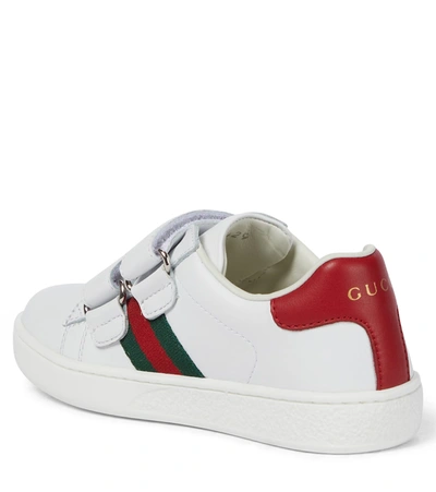 Shop Gucci Web Leather Sneakers In White