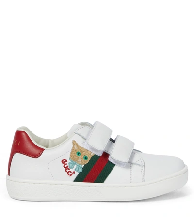 Shop Gucci Web Leather Sneakers In White