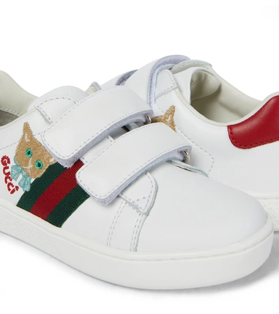 Shop Gucci Web Leather Sneakers In White