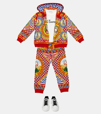 Shop Dolce & Gabbana Printed Zipped Cotton Hoodie In Multicoloured