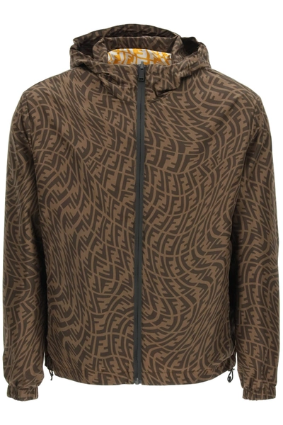 Shop Fendi Ff Vertigo Motif Reversible Hooded Jacket In Brown