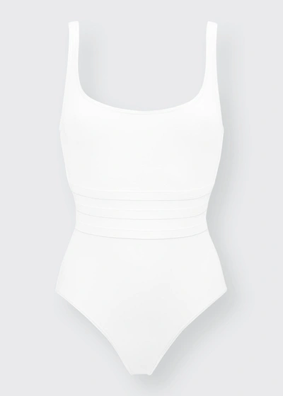 Shop Eres Asia Scoop-neck One-piece Swimsuit With Waistband Detail In 000100p Blanc