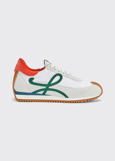 Shop Loewe Men's X Paula Ibiza Flow Colorblock Mix-leather Runner Sneakers In Soft White/multi