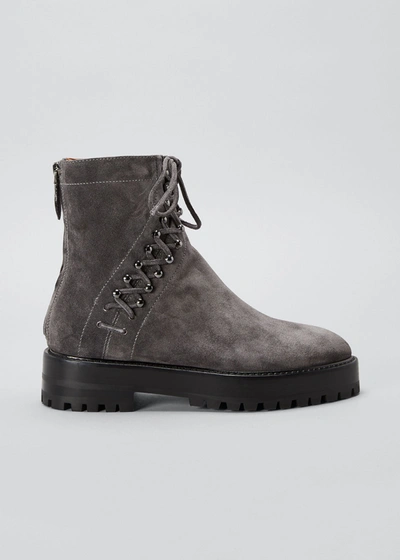 Shop Alaïa Suede Side Lace-up Ankle Booties In 830 Gris Fonce