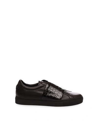 Shop Givenchy Men's Urban Street Moc-croc Elastic Low-top Sneakers In Black