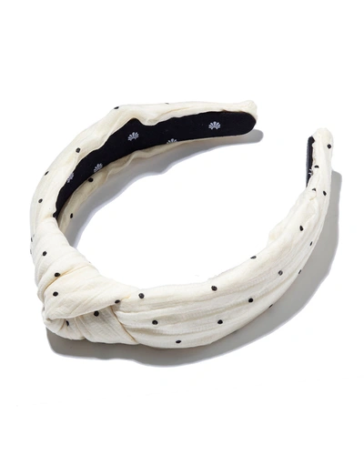 Shop Lele Sadoughi Polka-dot Knotted Silk Headband In Cream