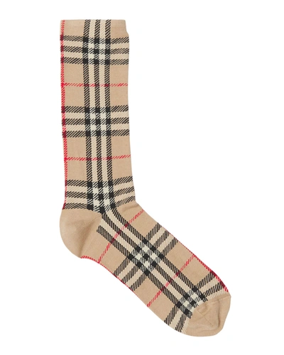 Shop Burberry Men's Check Socks In Archive Beige