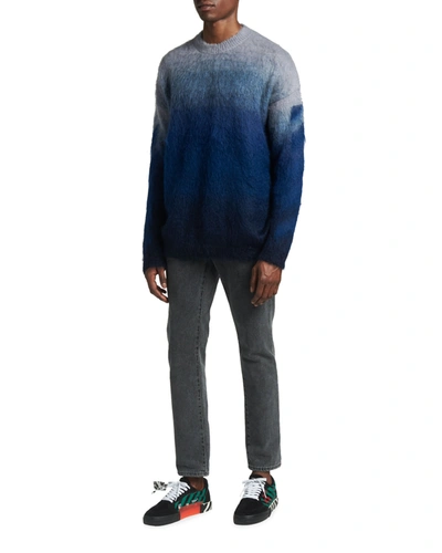 Shop Off-white Men's Diagonal Brushed Arrow Mohair-blend Sweater In Blue