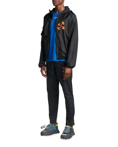 Shop Off-white Men's Arrow Hooded Nylon Running Jacket In Black White