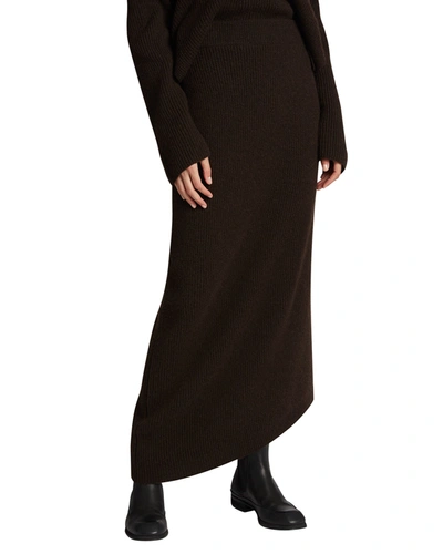 Shop The Row Cymone Asymmetric Cashmere Maxi Skirt In Smokey Brown