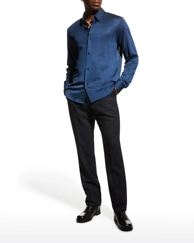 Shop Tom Ford Men's Petrol Classic Solid Jersey Sport Shirt In Md Blu Sld