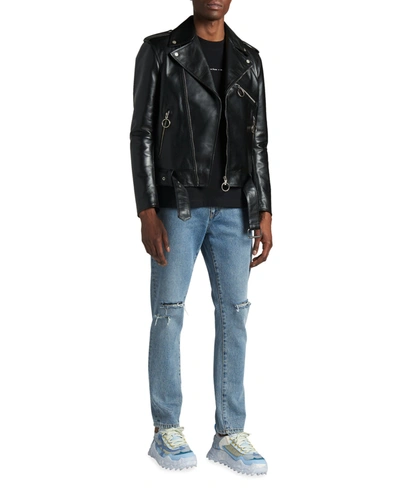 Shop Off-white Men's Acrylic Arrow Leather Biker Jacket In Black Fuchsia