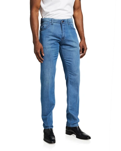 Shop Stefano Ricci Men's Light-wash Straight-leg Denim Jeans In Blue Contrasting