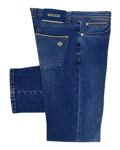 Shop Stefano Ricci Men's Medium-wash Jeans W/ Contrast Trim In Blue
