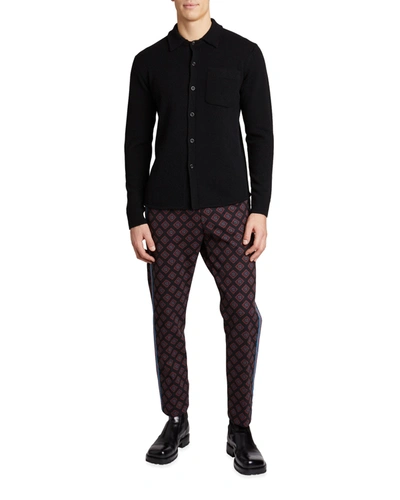 Shop Dries Van Noten Men's Taylor Wool Knit Sport Shirt In Black