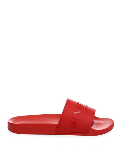 Shop Givenchy Men's Logo-embossed Pool Slide Sandals, Red