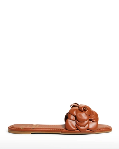 Shop Valentino Atelier Rose Flat Slide Sandals In 0cr Cuoio
