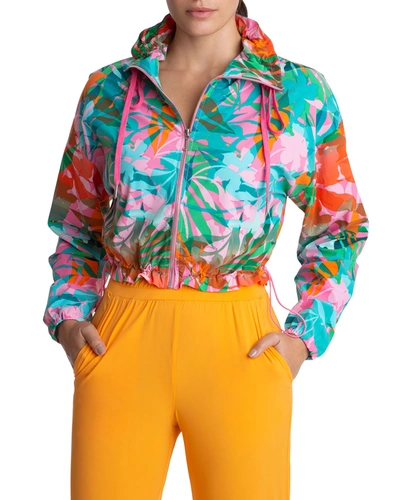 Shop Juicy Couture Cropped Lightweight Zip-up Jacket In Tropical Palm Com