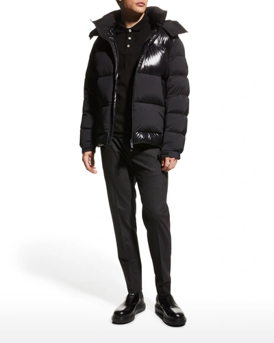 Shop Moncler Men's Quilted Lacquer Down Jacket In Black