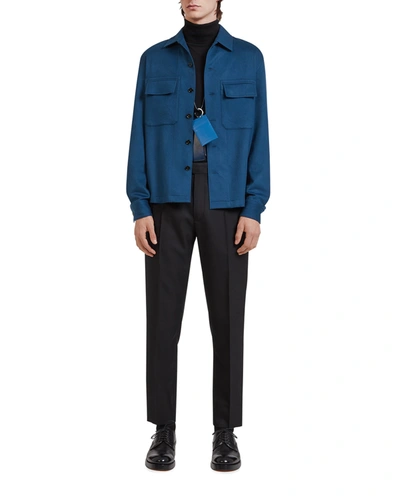 Shop Ermenegildo Zegna Men's Solid 2-pocket Cashmere Overshirt In Dk Blu Sld