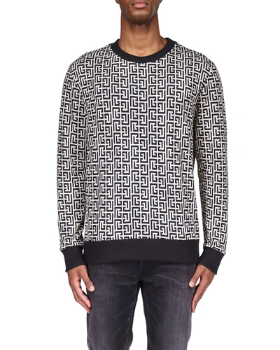 Shop Balmain Men's Monogram Jersey Sweatshirt In Ivory/black