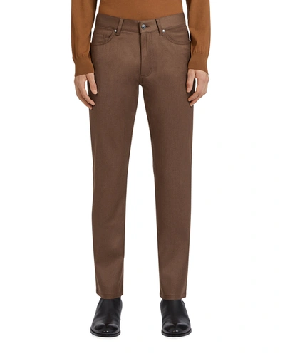 Shop Ermenegildo Zegna Men's Flannel 5-pocket Pants In Lt Brw Sld