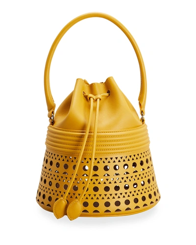 Shop Alaïa Laser-cut Corset Bucket Top-handle Bag In 254 Jaune Safran