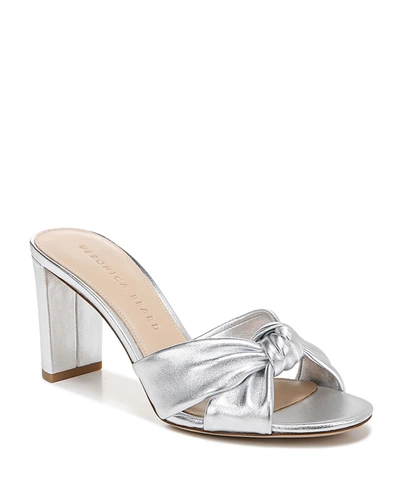 Shop Veronica Beard Ganita Metallic Knot Slide Sandals In Silver