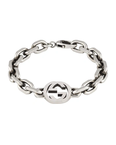 Shop Gucci Men's Sterling Silver Interlocking G Link Bracelet
