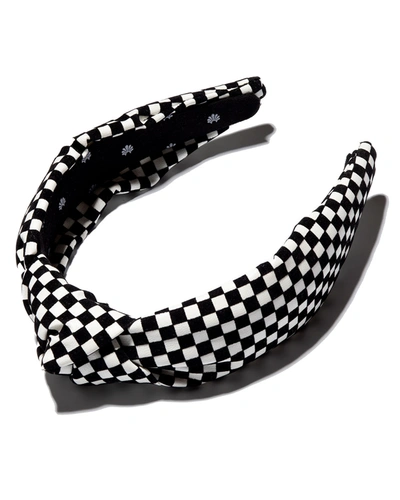 Shop Lele Sadoughi Checkered Slim Knotted Headband In Black White