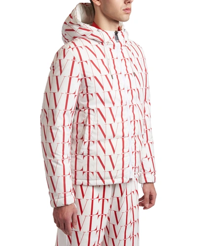 Shop Valentino Men's Vltn Times Hooded Puffer Jacket In White Multi