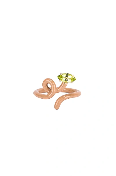 Shop Bea Bongiasca Baby Vine Tendril Ring In Latte & Peridot