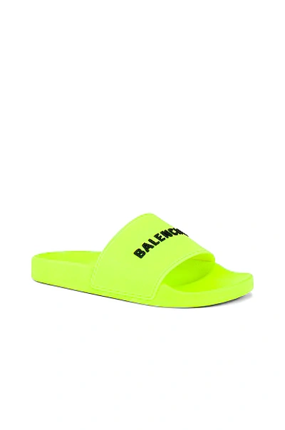 Shop Balenciaga Logo Pool Slide In Fluo Yellow