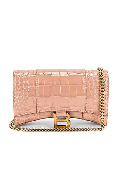 Shop Balenciaga Hourglass Wallet On Chain Bag In Nude Beige
