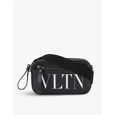 Shop Valentino Vltn-print Zipped Small Leather Cross-body Bag In Nero/bianco