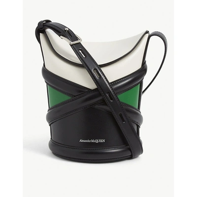 Shop Alexander Mcqueen The Curve Small Leather Bucket Bag In Black/green