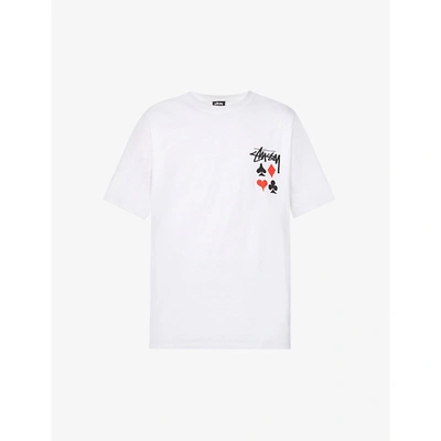 Shop Stussy Full Deck Logo-print Cotton-jersey T-shirt In White
