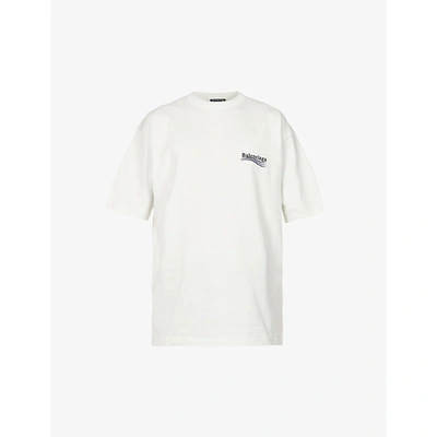 Shop Balenciaga Campaign Logo-print Cotton-jersey T-shirt In Dirty White Blk Blue