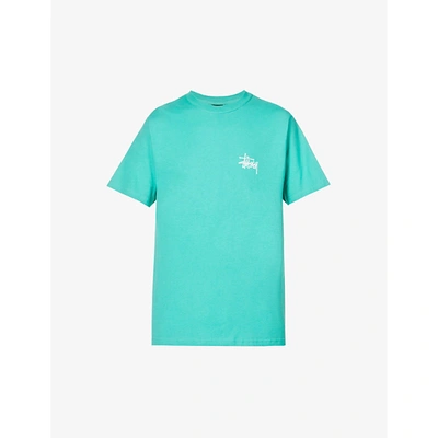 Shop Stussy Mens Green Logo-print Cotton-jersey T-shirt Xs