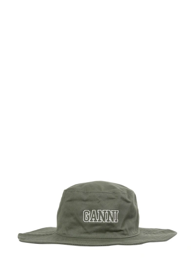 Shop Ganni Logo Embroidered Snap Hat In Green