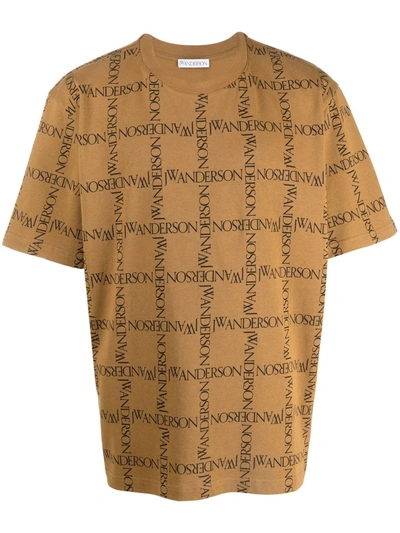 Shop Jw Anderson Logo Grid Shirt-sleeve T-shirt In Braun