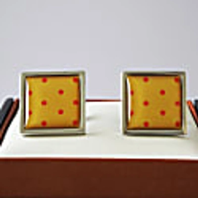Peper Harow - Made In England Yellow / Orange Honey Men's Pin Polka Socks & Cufflink Gift Box In Polka